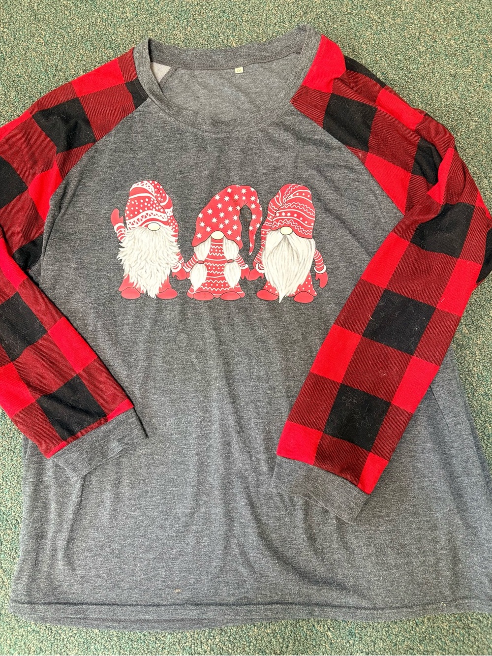 Holiday Gray Tee with Red & Black Buffalo Plaid Gnomes